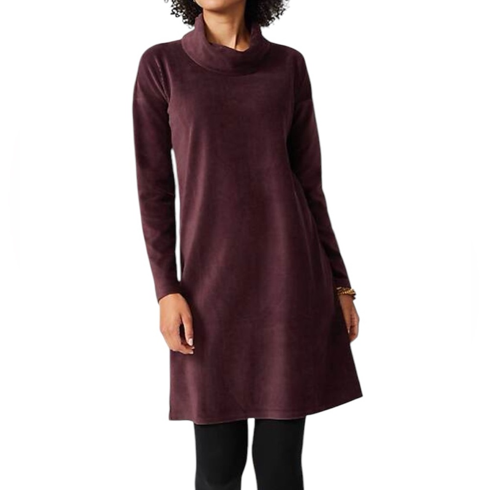 NWT J. Jill Size Medium Pure Jill Corded Velour Cowl Neck Deep Plum Purple Dress
